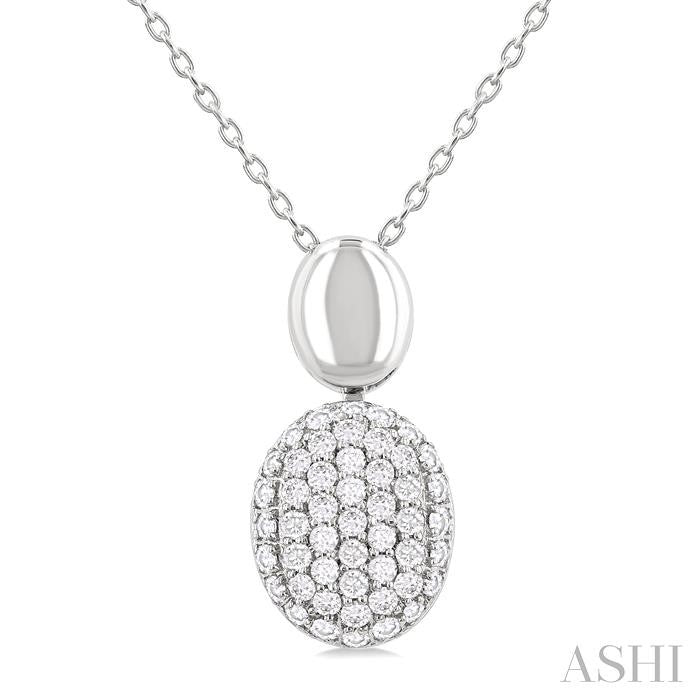 1/4 Ctw Oval Shape Mount Pave Set Round Cut Diamond Pendant in 10K White Gold with Chain
