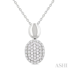 1/4 Ctw Oval Shape Mount Pave Set Round Cut Diamond Pendant in 10K White Gold with Chain