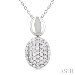 1/4 Ctw Oval Shape Mount Pave Set Round Cut Diamond Pendant in 10K White Gold with Chain