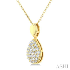 1/4 Ctw Pear Shape Pave Set Round Cut Diamond Fashion Pendant With Chain in 10K Yellow Gold