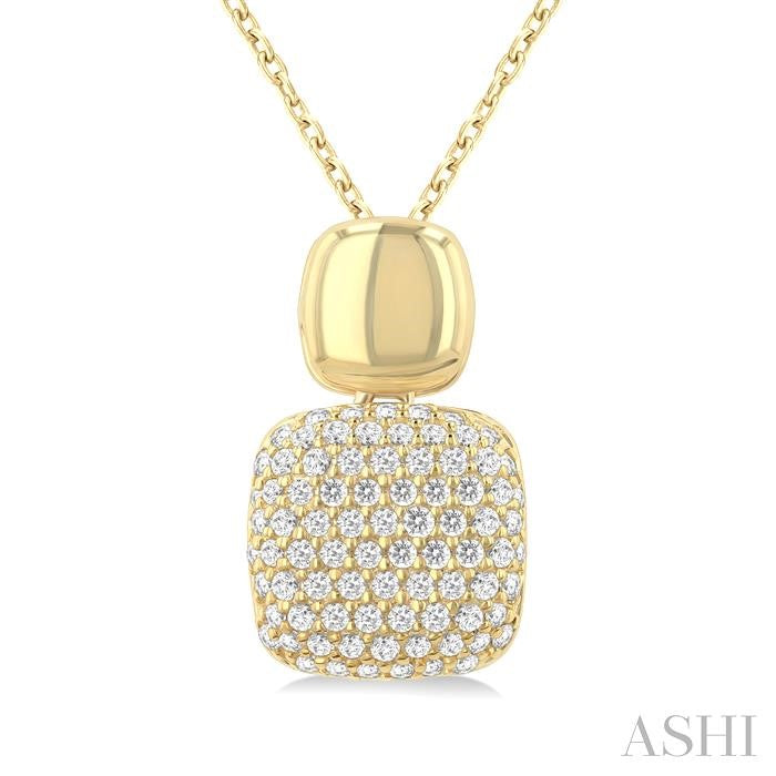 1/4 Ctw Twin Cushion Mount Pave Set Round Cut Diamond Fashion Pendant With Chain in 10K Yellow Gold
