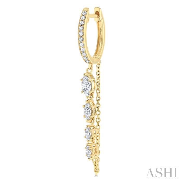 3/4 Ctw Marquise and Round Cut Diamond Journey Long Chain Fashion Earrings in 14K Yellow Gold