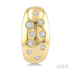 1/5 Ctw Flush Set Round Cut Diamond Fashion Mosaic Half Hoop Earrings in 10K Yellow Gold 