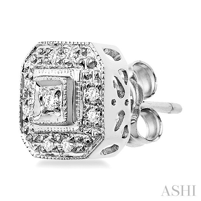 1/10 Ctw Round Cut Diamond Vintage Earrings in 14K White Gold