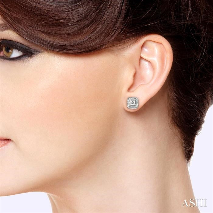 1/10 Ctw Round Cut Diamond Vintage Earrings in 14K White Gold