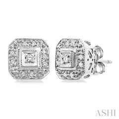 1/10 Ctw Round Cut Diamond Vintage Earrings in 10K White Gold