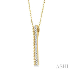 1/6 Ctw Circular Bead & Round Cut Diamond Bar Pendant With Chain in 14K Yellow Gold
