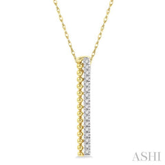 1/6 Ctw Circular Bead & Round Cut Diamond Bar Pendant With Chain in 14K Yellow Gold