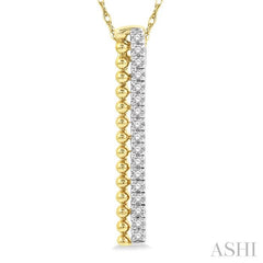 1/6 Ctw Circular Bead & Round Cut Diamond Bar Pendant With Chain in 14K Yellow Gold