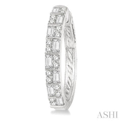 1 Ctw Basket Weave Baguette and Round Cut Diamond Hoop Earrings in 14K White Gold