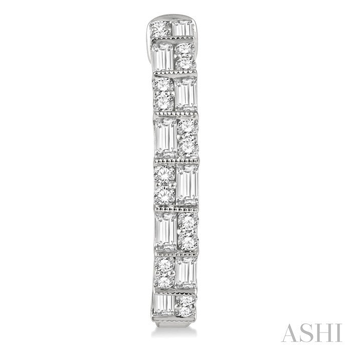 1 Ctw Basket Weave Baguette and Round Cut Diamond Hoop Earrings in 14K White Gold