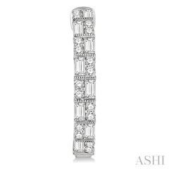 1 Ctw Basket Weave Baguette and Round Cut Diamond Hoop Earrings in 14K White Gold