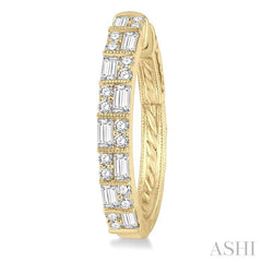 1 Ctw Basket Weave Baguette and Round Cut Diamond Hoop Earrings in 14K Yellow Gold