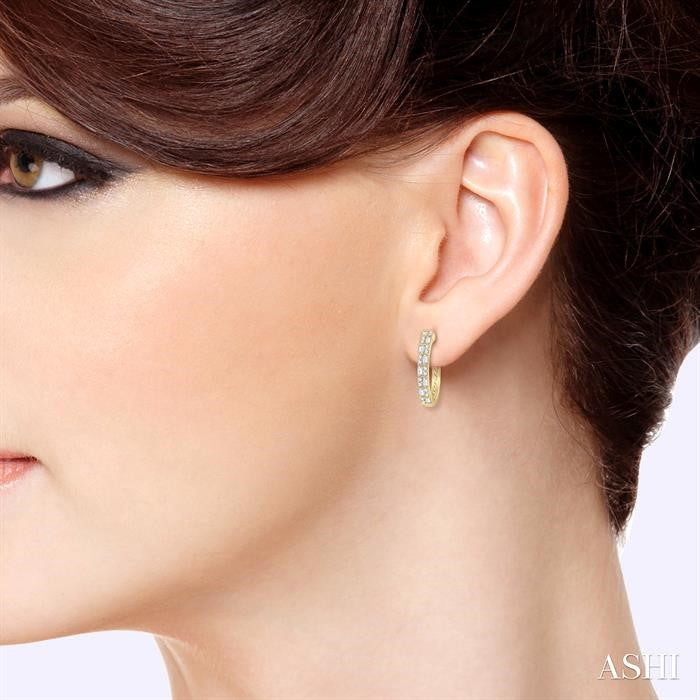 1 Ctw Basket Weave Baguette and Round Cut Diamond Hoop Earrings in 14K Yellow Gold