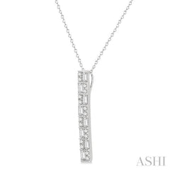 1/2 Ctw Basket Weave Baguette and Round Cut Diamond Pendant With Chain in 14K White Gold