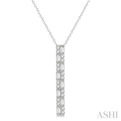 1/2 Ctw Basket Weave Baguette and Round Cut Diamond Pendant With Chain in 14K White Gold