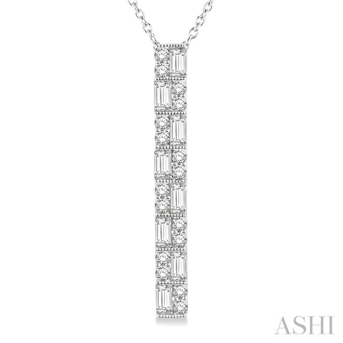 1/2 Ctw Basket Weave Baguette and Round Cut Diamond Pendant With Chain in 14K White Gold