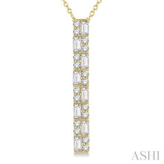 1/2 Ctw Basket Weave Baguette and Round Cut Diamond Pendant With Chain in 14K Yellow Gold