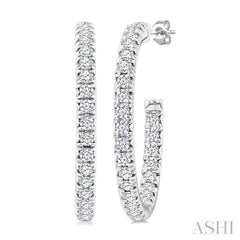 1 Ctw French Pave Set Round Cut Diamond Fashion Half Hoop Earring in 14K White Gold