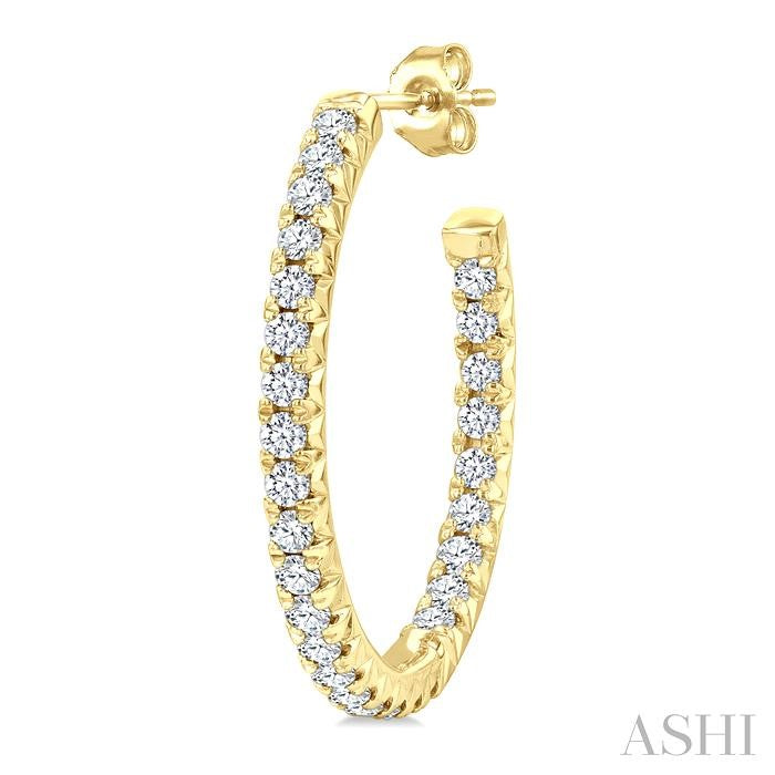 3/4 Ctw French Pave Set Round Cut Diamond Fashion Half Hoop Earring in 14K Yellow Gold