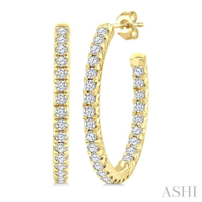 3/4 Ctw French Pave Set Round Cut Diamond Fashion Half Hoop Earring in 14K Yellow Gold
