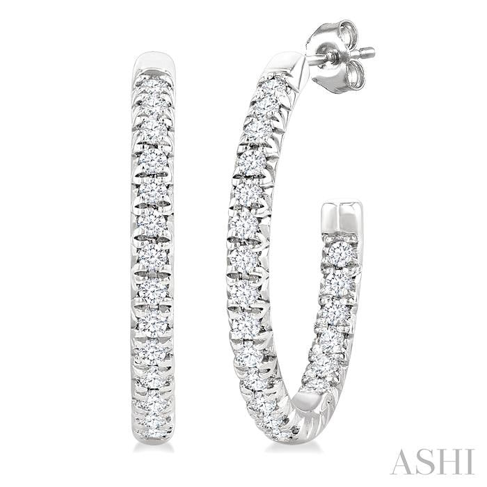 1/6 Ctw French Pave Set Round Cut Diamond Fashion Half Hoop Earring in 14K White Gold