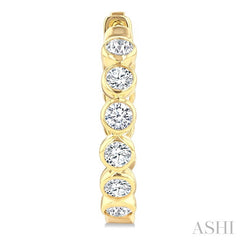 1 Ctw Bezel Set Round Cut Diamond Fashion Hoop Earrings in 14K Yellow Gold