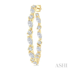 1 1/6 Ctw Inside & Outside Marquise and Round Cut Diamond Fashion Open Hoop Earrings in 14K Yellow Gold