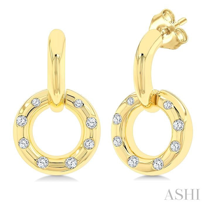 1/6 Ctw Suspended Circle Round Cut Diamond Fashion Earring in 10K Yellow Gold