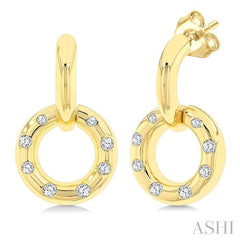 1/6 Ctw Suspended Circle Round Cut Diamond Fashion Earring in 10K Yellow Gold