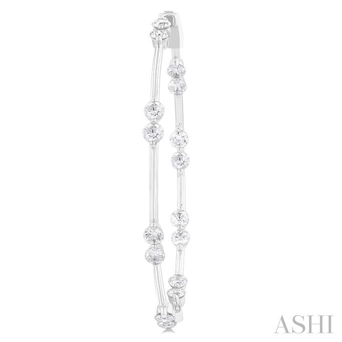 2 Ctw Front and Inner Back Round Cut Diamond Hoop Earrings in 14K White Gold