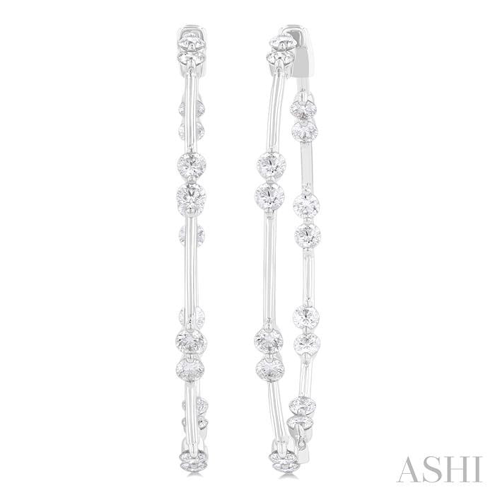 2 Ctw Front and Inner Back Round Cut Diamond Hoop Earrings in 14K White Gold
