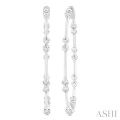 2 Ctw Front and Inner Back Round Cut Diamond Hoop Earrings in 14K White Gold