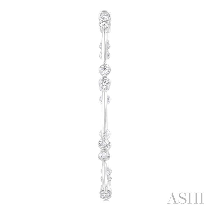 2 Ctw Front and Inner Back Round Cut Diamond Hoop Earrings in 14K White Gold