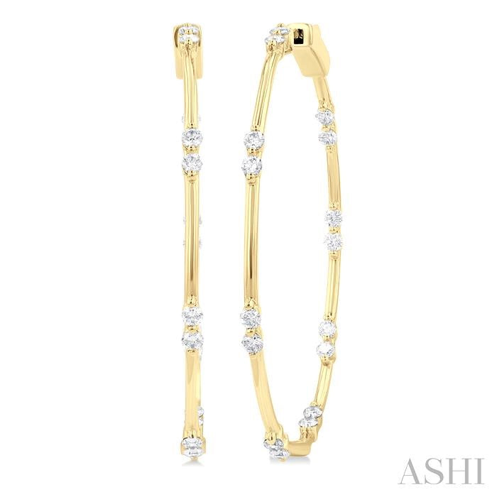 1 Ctw Front and Inner Back Round Cut Diamond Hoop Earrings in 14K Yellow Gold