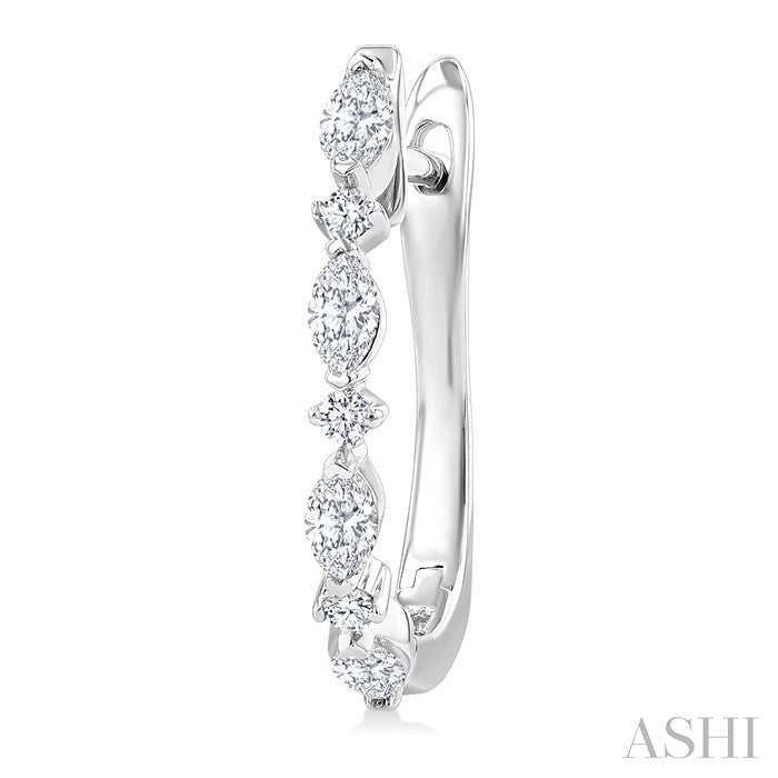 1/2 Ctw Marquise and Round Cut Diamond Fashion Hoop Earrings in 14K White Gold