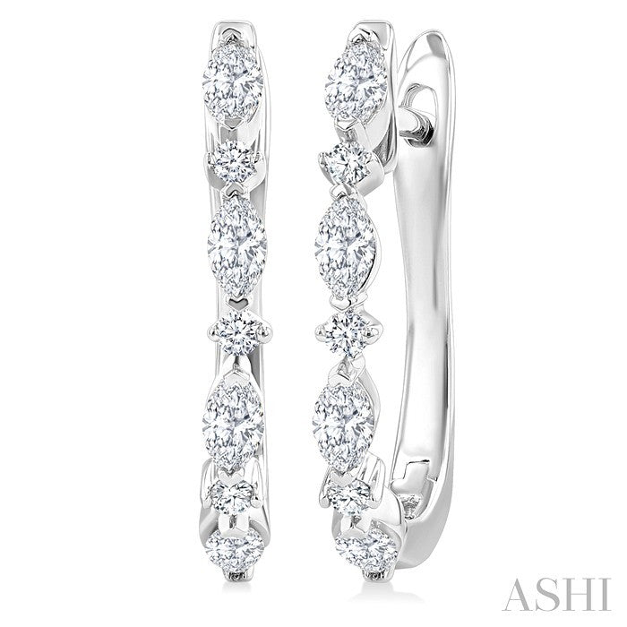 1/2 Ctw Marquise and Round Cut Diamond Fashion Hoop Earrings in 14K White Gold