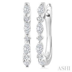 1/2 Ctw Marquise and Round Cut Diamond Fashion Hoop Earrings in 14K White Gold