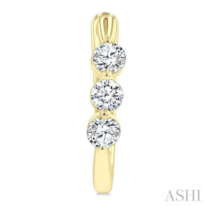 3/4 Ctw 3-Stone Round Cut Diamond Fashion Hoop Earring in 14K Yellow Gold