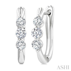 1/2 Ctw 3-Stone Round Cut Diamond Fashion Hoop Earring in 14K White Gold