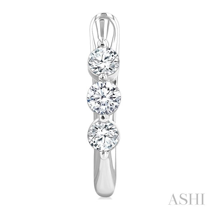 1/2 Ctw 3-Stone Round Cut Diamond Fashion Hoop Earring in 14K White Gold