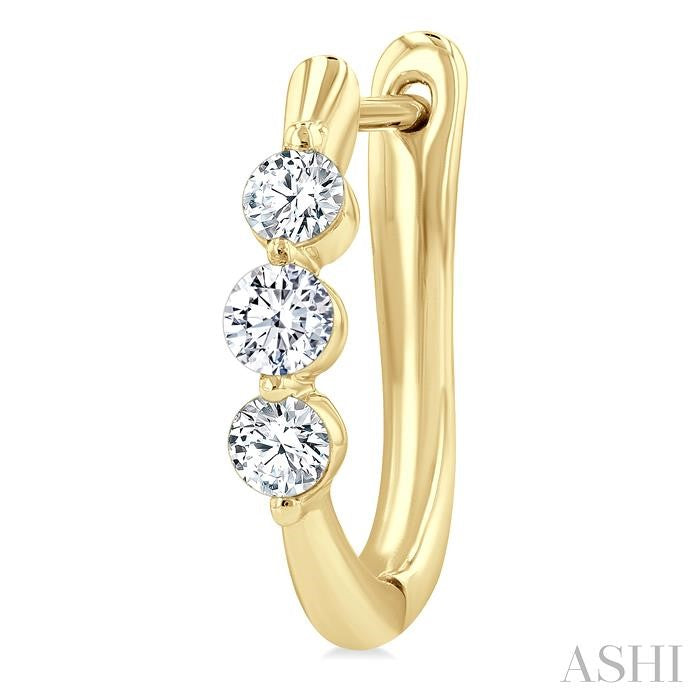 1/2 Ctw 3-Stone Round Cut Diamond Fashion Hoop Earring in 14K Yellow Gold