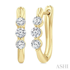 1/2 Ctw 3-Stone Round Cut Diamond Fashion Hoop Earring in 14K Yellow Gold