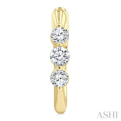 1/2 Ctw 3-Stone Round Cut Diamond Fashion Hoop Earring in 14K Yellow Gold