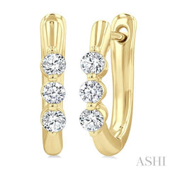1/3 Ctw 3-Stone Round Cut Diamond Fashion Hoop Earring in 14K Yellow Gold