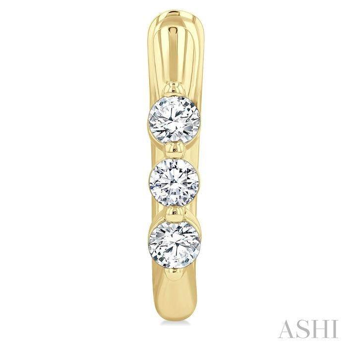 1/3 Ctw 3-Stone Round Cut Diamond Fashion Hoop Earring in 14K Yellow Gold
