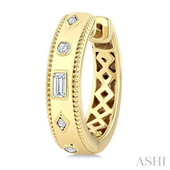 1/6 Ctw Mixed Bezel Shape Baguette and Round Cut Diamond Fashion Huggies in 14K Yellow Gold
