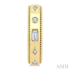 1/6 Ctw Mixed Bezel Shape Baguette and Round Cut Diamond Fashion Huggies in 14K Yellow Gold