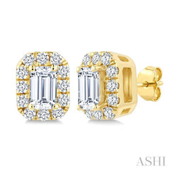 1/4 Ctw Octagon and Round Cut Diamond Fashion Halo Stud Earrings in 14K Yellow Gold
