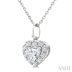 1/4 Ctw Heart and Round Cut Diamond Fashion Halo Pendant With Chain in 14K White Gold